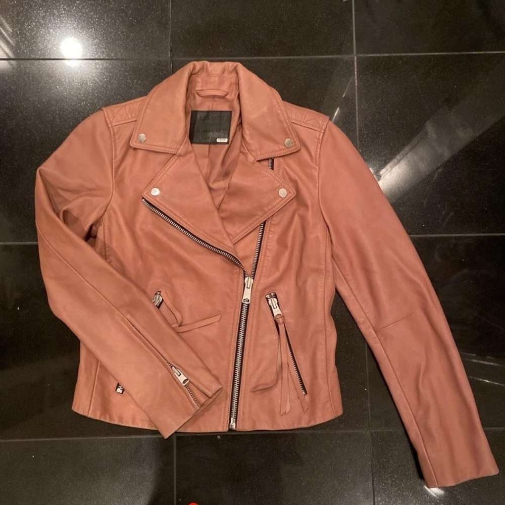 All Saints dalby rosewood leather jacket moto biker UK 10 us 6 small